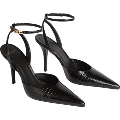 Balmain Embossed Leather Strappy Courts In Black