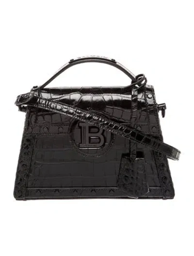 Pre-owned Balmain Embossed Leather Top Handle Bag In Black