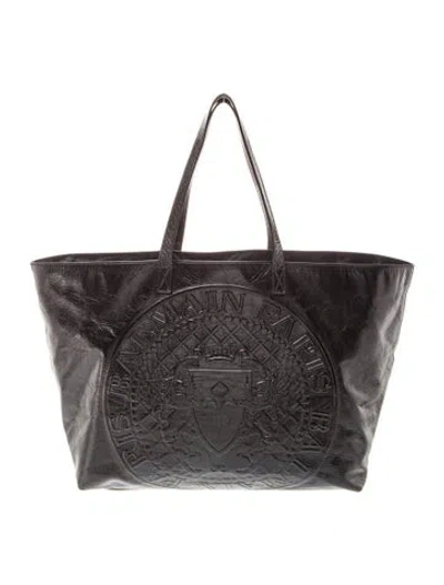 Pre-owned Balmain Embossed Leather Tote In Black