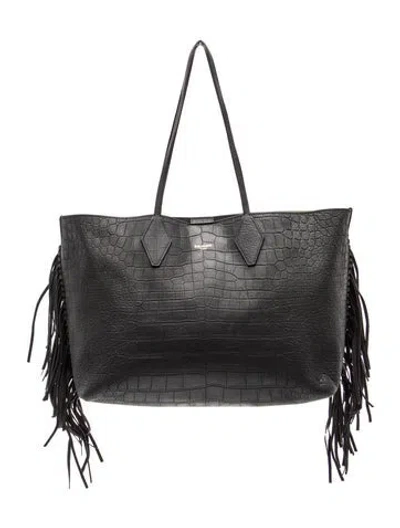 Pre-owned Balmain Embossed Leather Tote In Grey