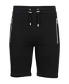 Balmain Logo Flocked Organic Cotton Sweat Shorts In Black