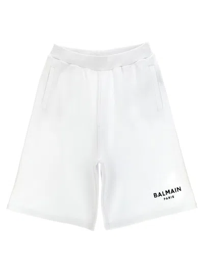 Balmain Kids' Embossed Logo Bermuda Shorts In White/black