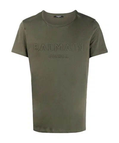 Balmain Embossed Logo Cotton T-shirt In Green