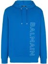 Balmain Embossed-logo Drawstring Hoodie In Blue