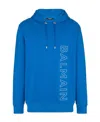 Balmain Embossed-logo Drawstring Hoodie In Blue