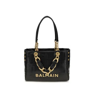 Balmain Embossed Logo Leather Shoulder Bag In Black