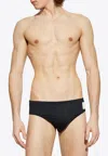 Balmain Embossed Logo Patch Swim Trunks In Black