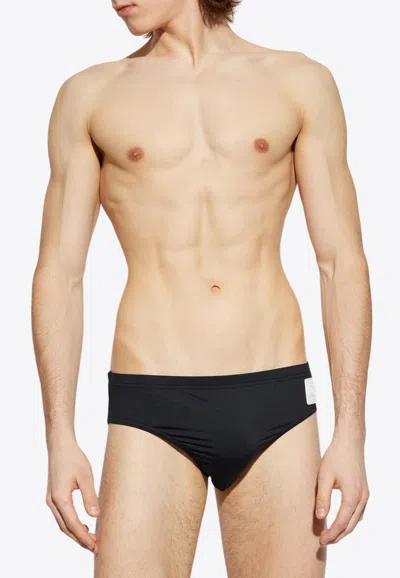Balmain Embossed Logo Patch Swim Trunks In Black