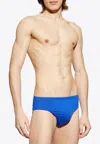 Balmain Embossed Logo Patch Swim Trunks In Blue