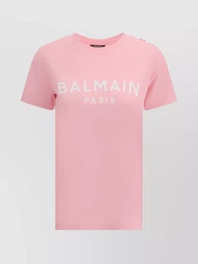 Balmain Embossed Logo Regular Fit T-shirt In Pink