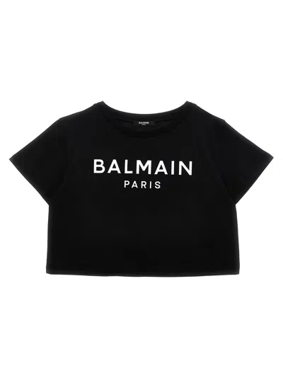 Balmain Kids' Embossed Logo T-shirt In White/black