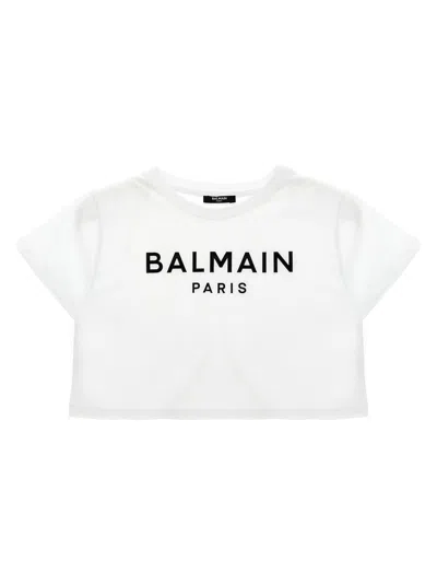 Balmain Kids' Embossed Logo T-shirt In White/black