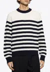 Balmain Embossed Monogram Striped Sweater In White