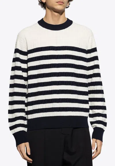 BALMAIN EMBOSSED MONOGRAM STRIPED SWEATER