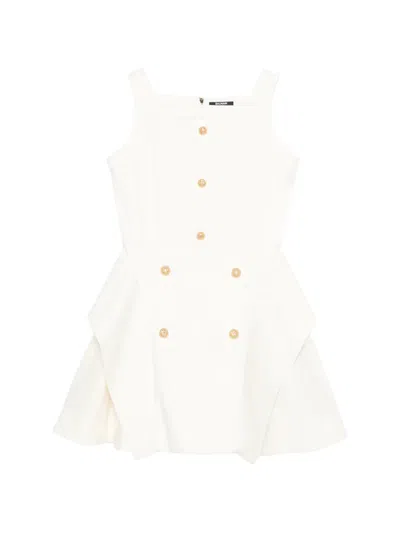 Balmain Embossed-button Peplum Dress In Neutral