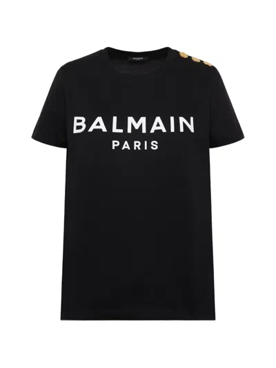 Balmain Embossed-buttons Logo-print T-shirt In Black