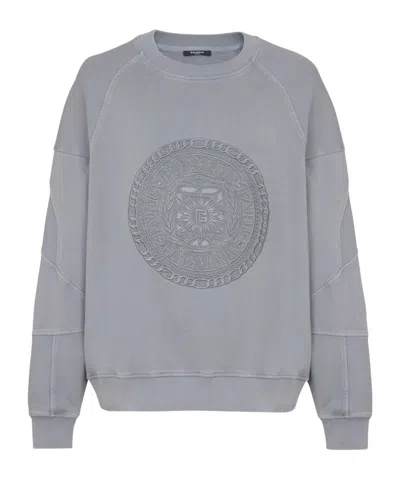 Balmain Embroidered  Médaille Sweatshirt In Gray