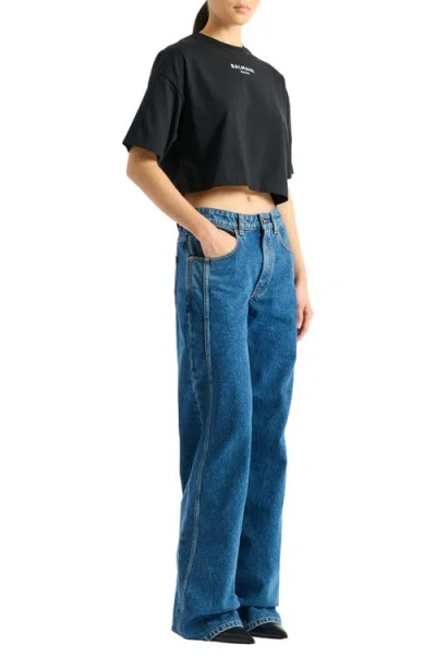 Balmain Embroidered  Paris T-shirt In Blue