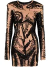 Balmain Embroidered-body-motif Mini Dress In Neutrals