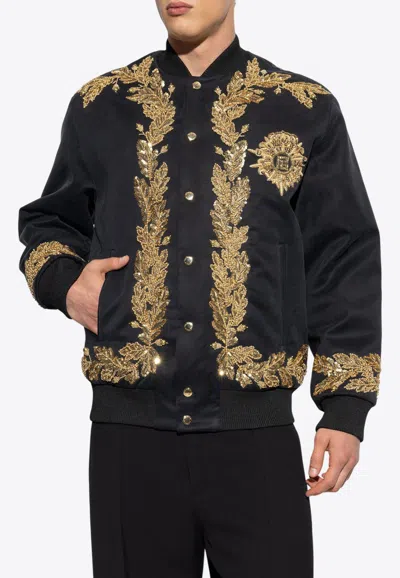Balmain Embroidered Cupro Bomber Jacket In Black