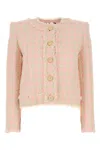 Balmain Five-button Collarless Tweed Jacket In Rosebeige