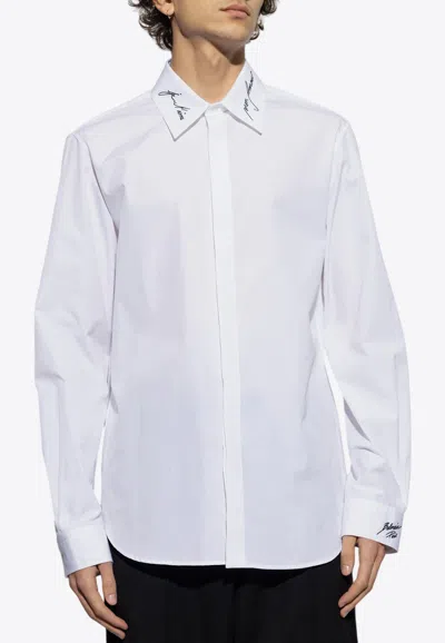 Balmain Embroidered Collar Long-sleeved Shirt In White