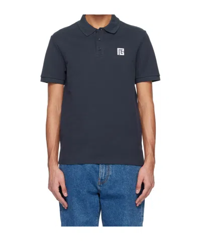 Balmain Embroidered Cotton Polo In Blue