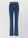 Balmain Embroidered Denim Trousers Belt Loops Pockets In Blue
