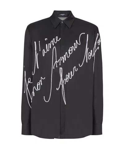 BALMAIN LOOSE SHIRT WITH 'LOVE LETTER' EMBROIDERY