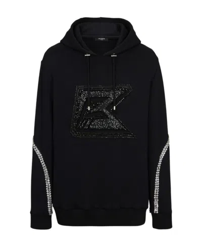 Balmain Embroidered Drawstring Hoodie In Black