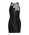 Balmain Grape Embroidery Sequined Mini Dress In Black