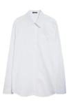 Balmain Embroidered Emblem Cotton Poplin Button-up Shirt In Blue