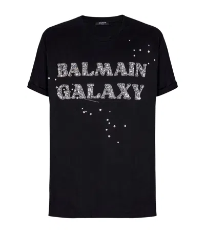 Balmain Embroidered Galaxy Logo T-shirt In Silver