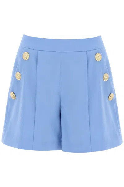 Balmain Button Embellished Pleated Shorts In Blue