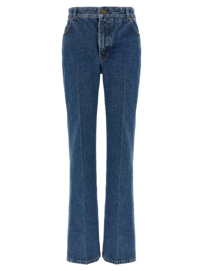 Balmain Embroidered High-waist Jeans In Blue