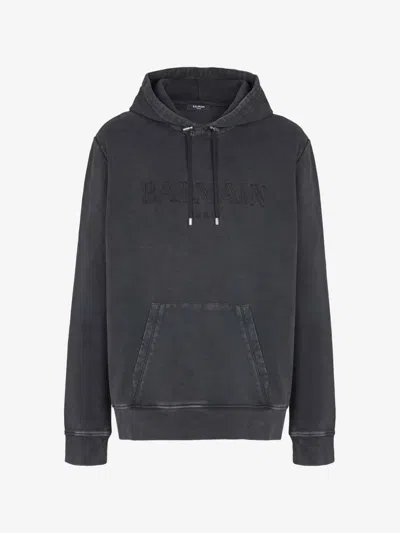 Balmain Embroidered Hooded Sweatshirt In Antracite Grey