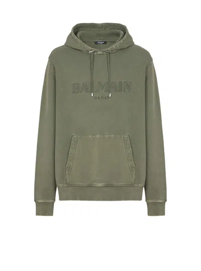 Balmain Embroidered Hoodie In Green