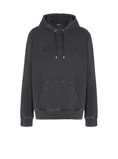 Balmain Embroidered Hoodie In Gray