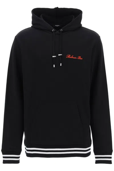 Balmain Embroidered Hoodie With Logo For Men In Black