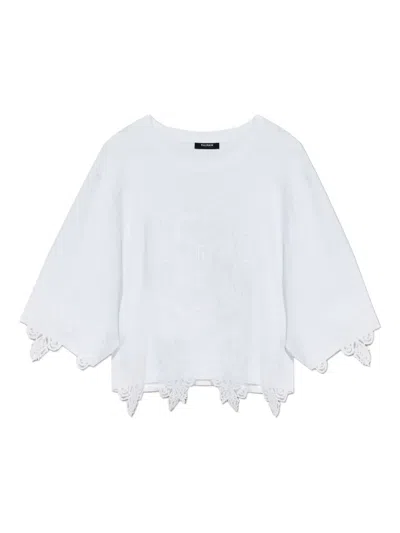 Balmain Embroidered Lace-trimmed Top In White
