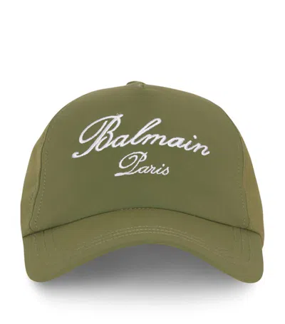 Balmain Logo-embroidered Baseball Cap In 绿色