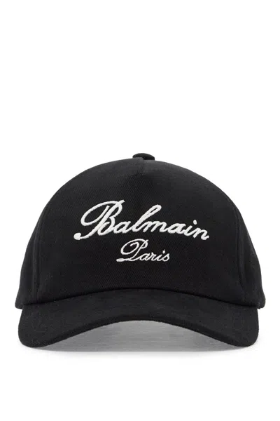 Balmain Logo Cap In Edk Noir/ivoire