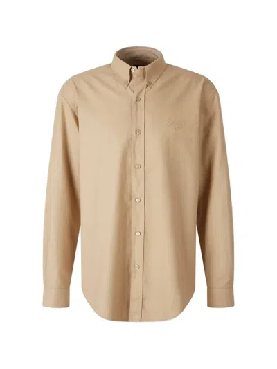 Balmain Embroidered-logo Button Shirt In Brown