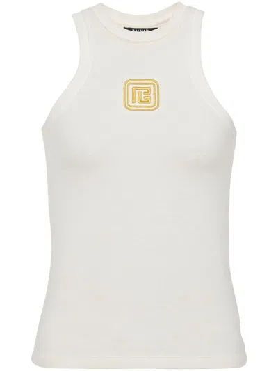 BALMAIN BALMAIN EMBROIDERED LOGO COTTON BLEND TOP