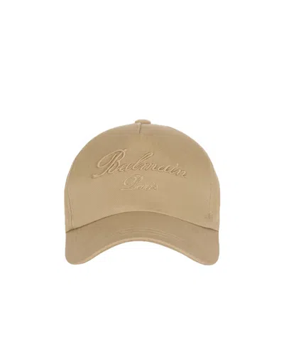 Balmain Embroidered-logo Cotton Cap In Nude
