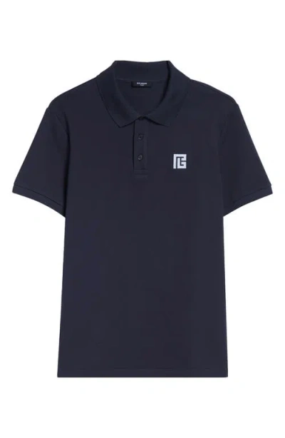 Balmain Embroidered Logo Cotton Polo In Blue