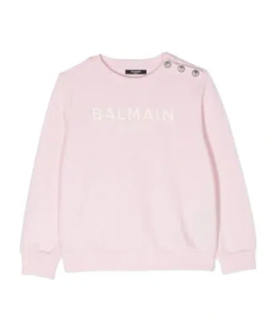 Balmain Embroidered-logo Cotton Sweatshirt In Pink