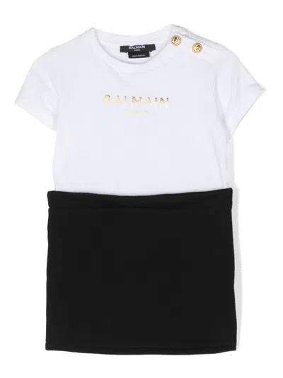 Balmain Babies' Embroidered-logo Embossed Buttons Shorties In Black