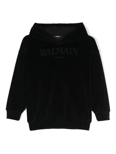 Balmain Kids' Embroidered-logo Hoodie In Black
