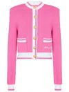 Balmain Strong-shoulder Signature Buttoned Knit Cardigan In Pink